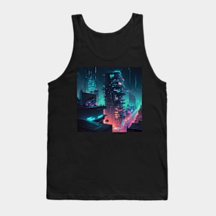 Skyline View of a Cyberpunk City Tank Top